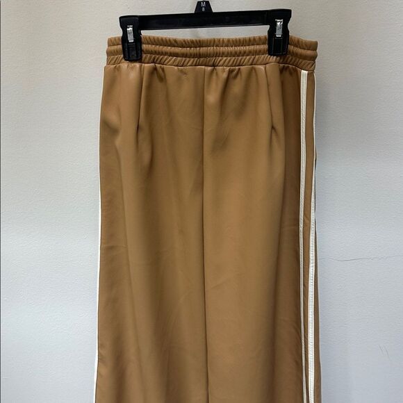 Anthropologie x Bishop + Young Faux-Leather Wide-Leg Track Pants Camel Tan Small - Picture 11 of 12